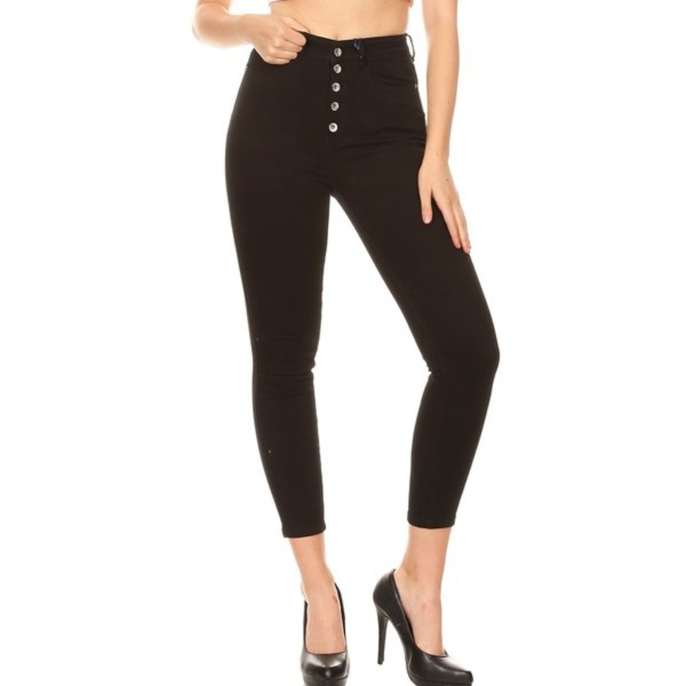 Button Fly Black High Waist Jeans
